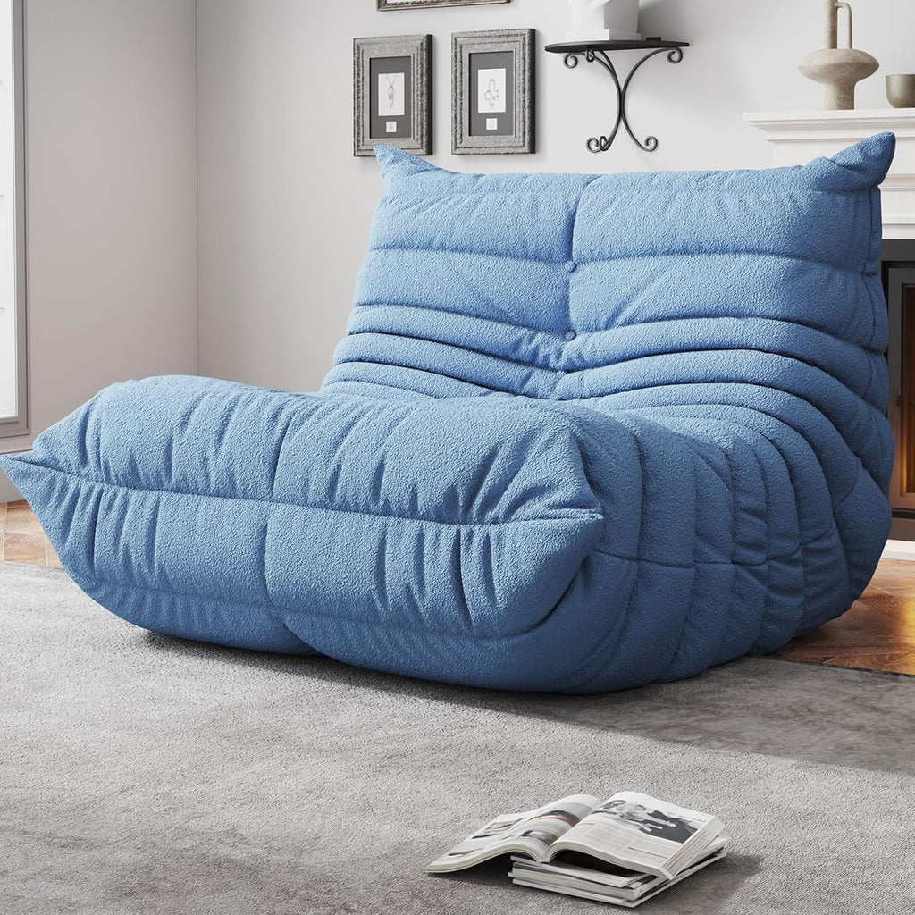 WHGBJA Memory Foam Bean Bag Chair for Adults, Teddy Material Beanbag Sofa with Filler, Cozy Floor Lounge Seat for Living Room, Bedroom, Dorm, Office