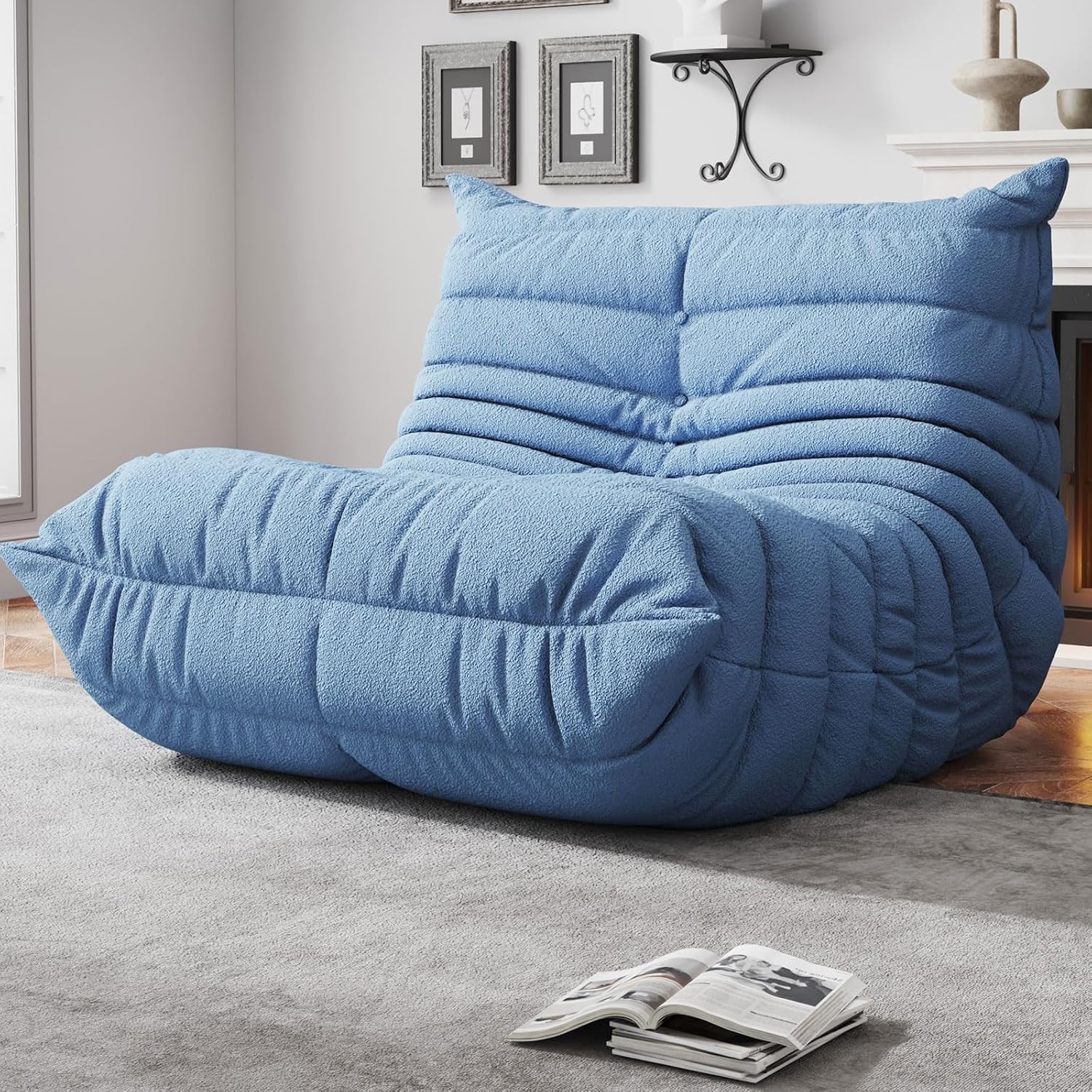 WHGBJA Memory Foam Bean Bag Chair for Adults, Teddy Material Beanbag Sofa with Filler, Cozy Floor Lounge Seat for Living Room, Bedroom, Dorm, Office