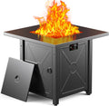 ZAFRO 27.95 Inch Propane Fire Pit Table for Outside,50,000 BTU Gas Fire Pit Table with Removable Lid,Rain Cover, Rectangle Gas Firepit Table for Garden/Patio