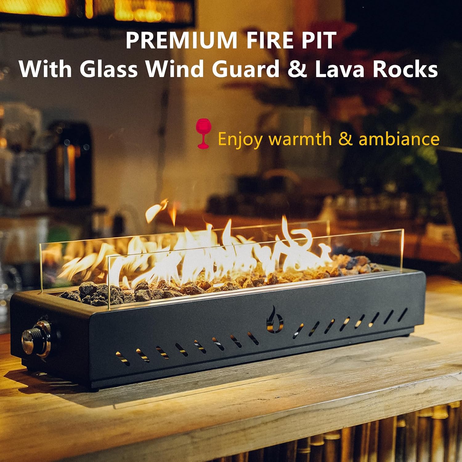 28' Tabletop Propane Gas Fire Pit Bottom-Mounted for Table with Umbrella Hole, Portable Smokeless Firepit with Glass Wind Guard for Outdoor Patio Backyard Porch Camping Tailgating RV, 40000BTU, FP044