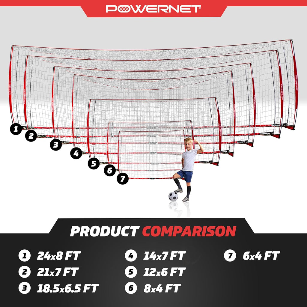 PowerNet Soccer Goal for Backyard, 3Mx2M / 6x4 / 8x4 / 12x6 / 14x7 /18.5x6.5 / 21x7 / 24 x 8 Portable Soccer Net, Sports & Outdoors Training Equipment, Quick Setup 1 Goal & Zipper Storage Bag
