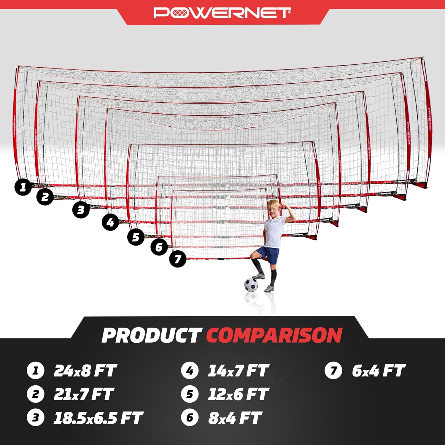PowerNet Soccer Goal for Backyard, 3Mx2M / 6x4 / 8x4 / 12x6 / 14x7 /18.5x6.5 / 21x7 / 24 x 8 Portable Soccer Net, Sports & Outdoors Training Equipment, Quick Setup 1 Goal & Zipper Storage Bag