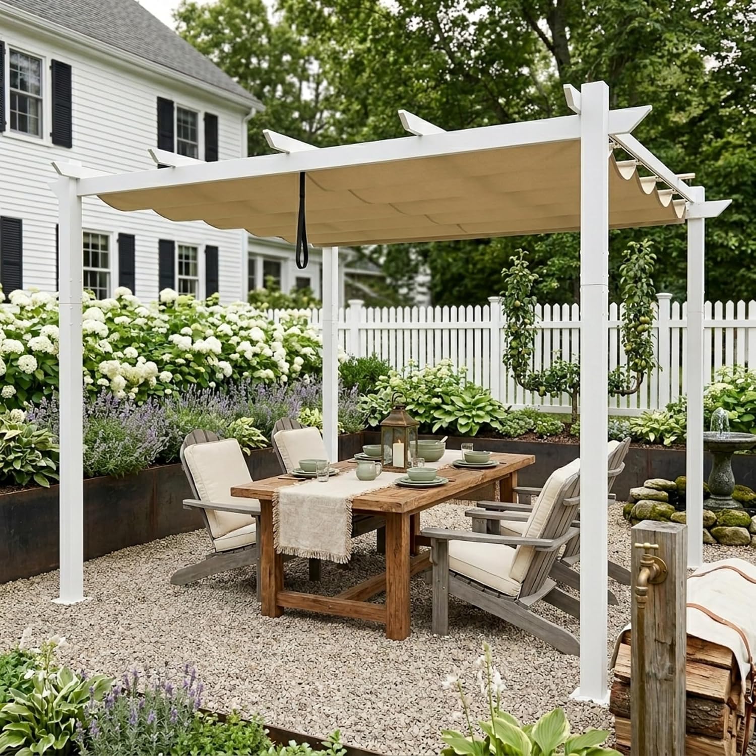 PURPLE LEAF 10' x 13' Aluminum Outdoor Pergola White Retractable Pergola with Double Sun Shade Canopy Wind-Resistant Heavy-Duty Metal Pergola for Patios Deck Backyard Garden, Khaki