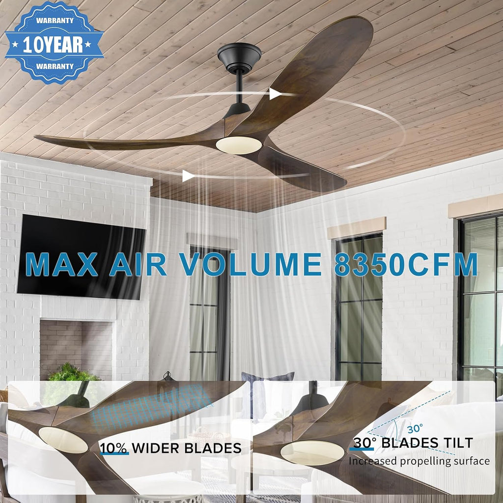 70 inch Smart Outdoor Large Ceiling Fan for Patio with Lights Wet Rated, High CFM Modern Farmhouse Walnut Ceiling Fan with Alexa/Remote/App Control, Waterproof Exterior Fan for Indoor Porch Gazebo