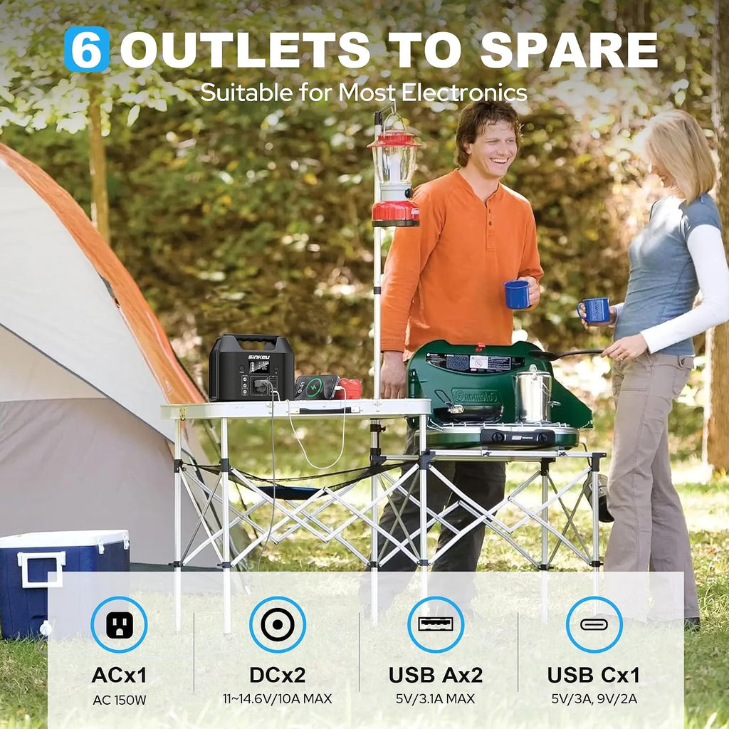 SinKeu 122.8Wh Portable Power Station with 60W Solar Panel, LiFePO4 Battery Solar Generator for Home Use, 150W Power Bank with AC Outlet for Camping, RV, Emergency Backup
