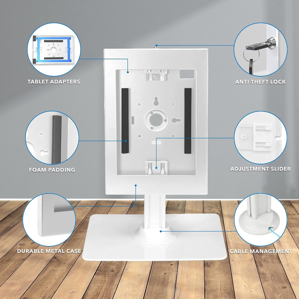 Mount-It! iPad Kiosk Stand, Anti-Theft Locking Countertop Enclosure & 360° Rotating Base, Retail POS & Check-in Stand for iPad Pro, iPad Air & Gen 7–11 (A16), White