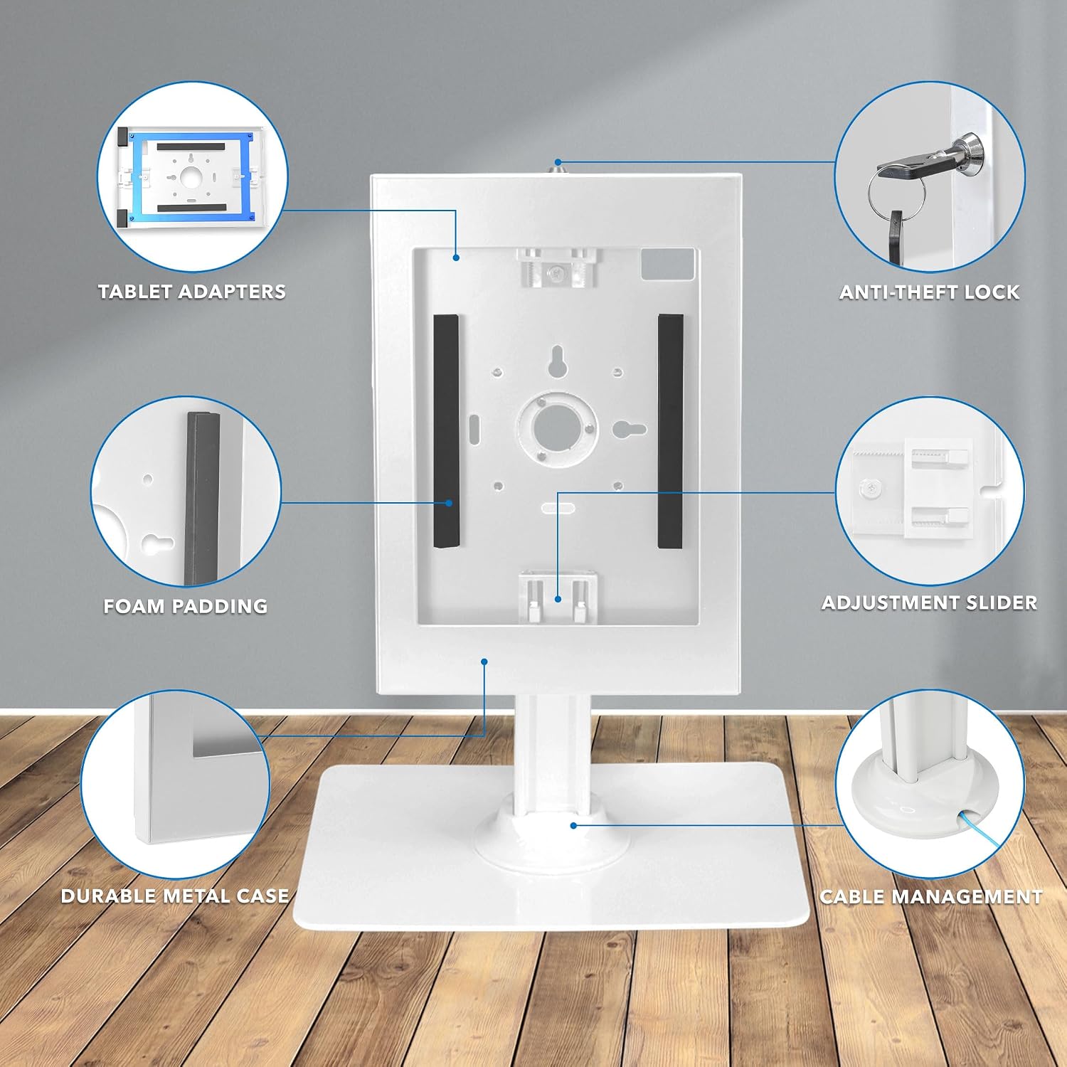 Mount-It! iPad Kiosk Stand, Anti-Theft Locking Countertop Enclosure & 360° Rotating Base, Retail POS & Check-in Stand for iPad Pro, iPad Air & Gen 7–11 (A16), White