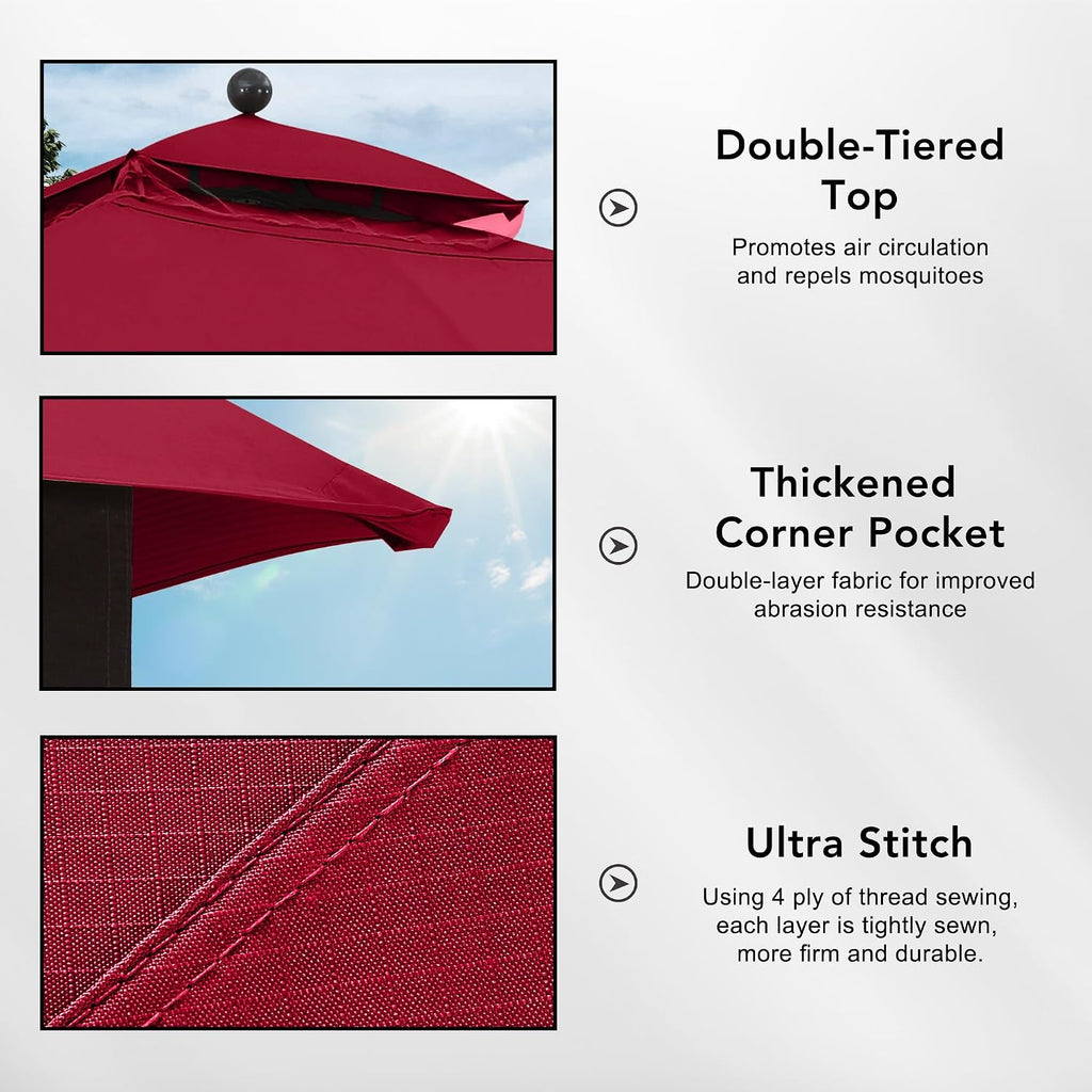 MASTERCANOPY Replacement Canopy Top for Lowe's Allen Roth 10x12 Gazebo #GF-12S004B-1 (Burgundy Plaid,Riplock Material)