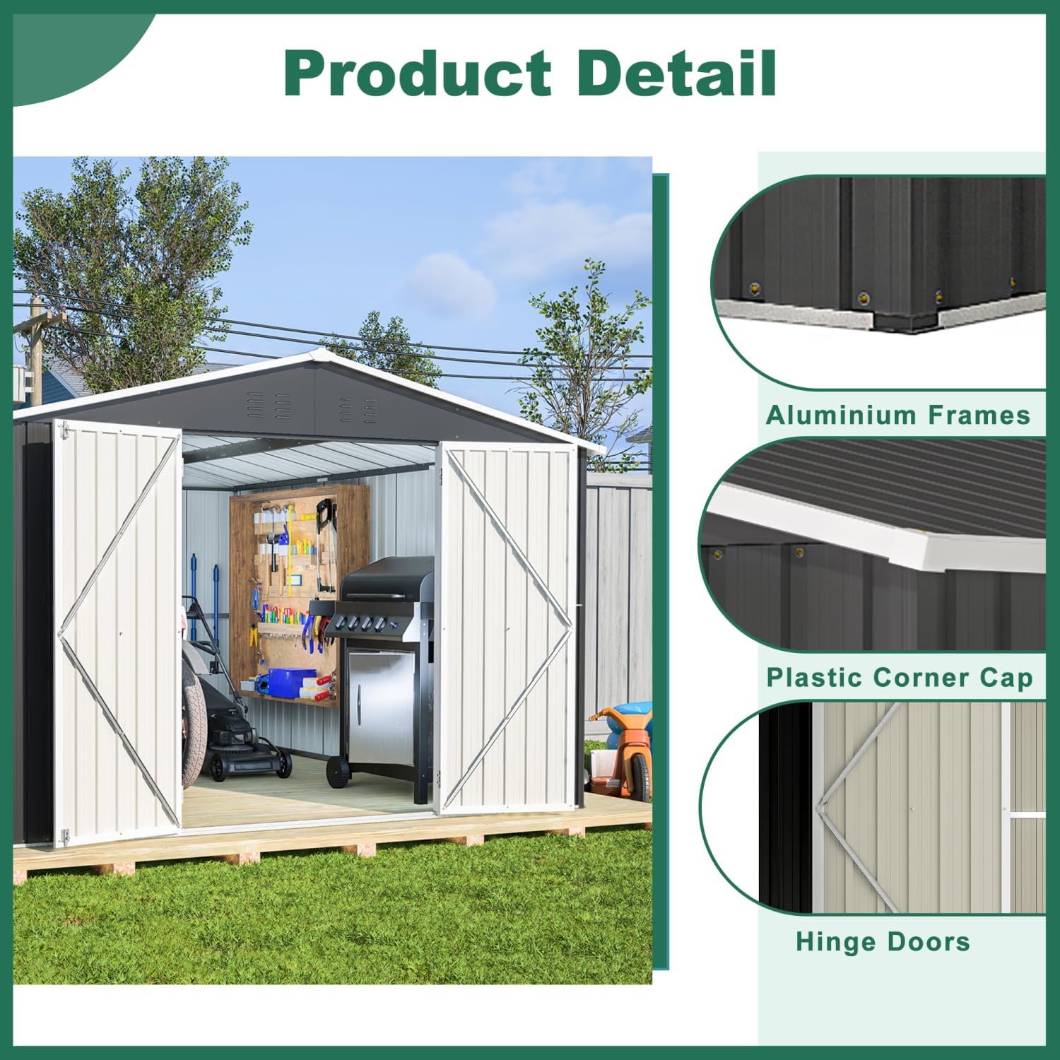 Outdoor Storage Shed 10x12 FT, Metal Tool Storage with Lockable Doors and Reinforced Frame, Black
