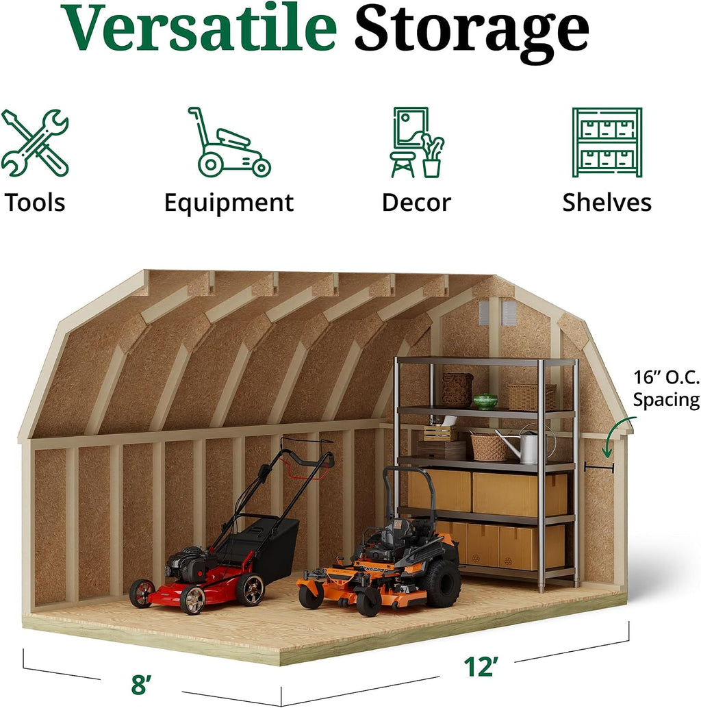 Little Cottage Co. 8x12 Classic Gambrel Barn with 4 ft. Sidewalls with Floor, Outdoor Wood Storage Shed Do-It-Yourself Precut Kit