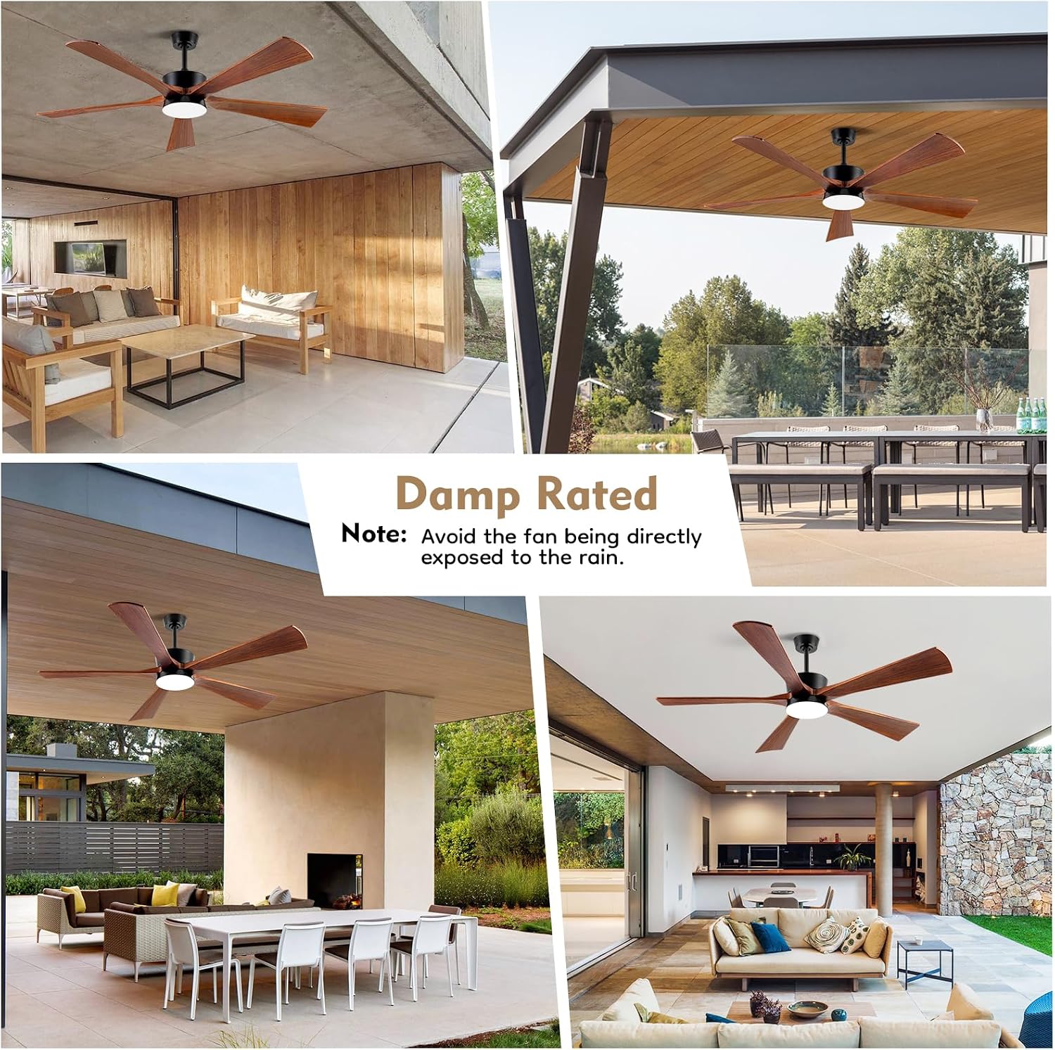 60 Inch Outdoor Ceiling Fans with Light, Rustic Farmhouse Solid Wood Ceiling Fan with Light Quiet Large Airflow DC Motor, Damp Rated Indoor Exterior Ceiling Fan for Patios Porch Gazebo Bedroom Office
