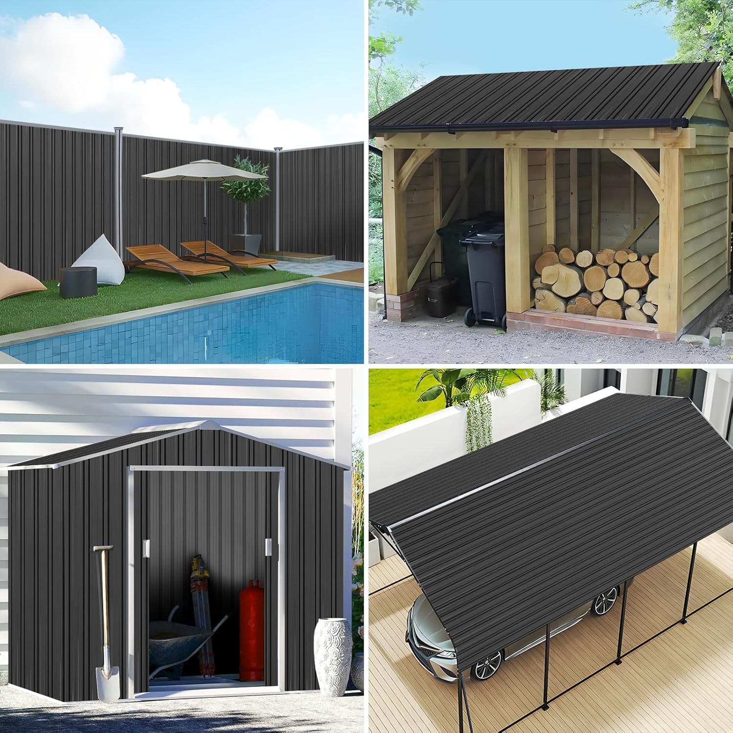 Metal Roof Panels 50.78X16.77 in 12 PCS Galvanized Steel Corrugated Tin Roofing Panels Gazebo Top Cover Garages,Black