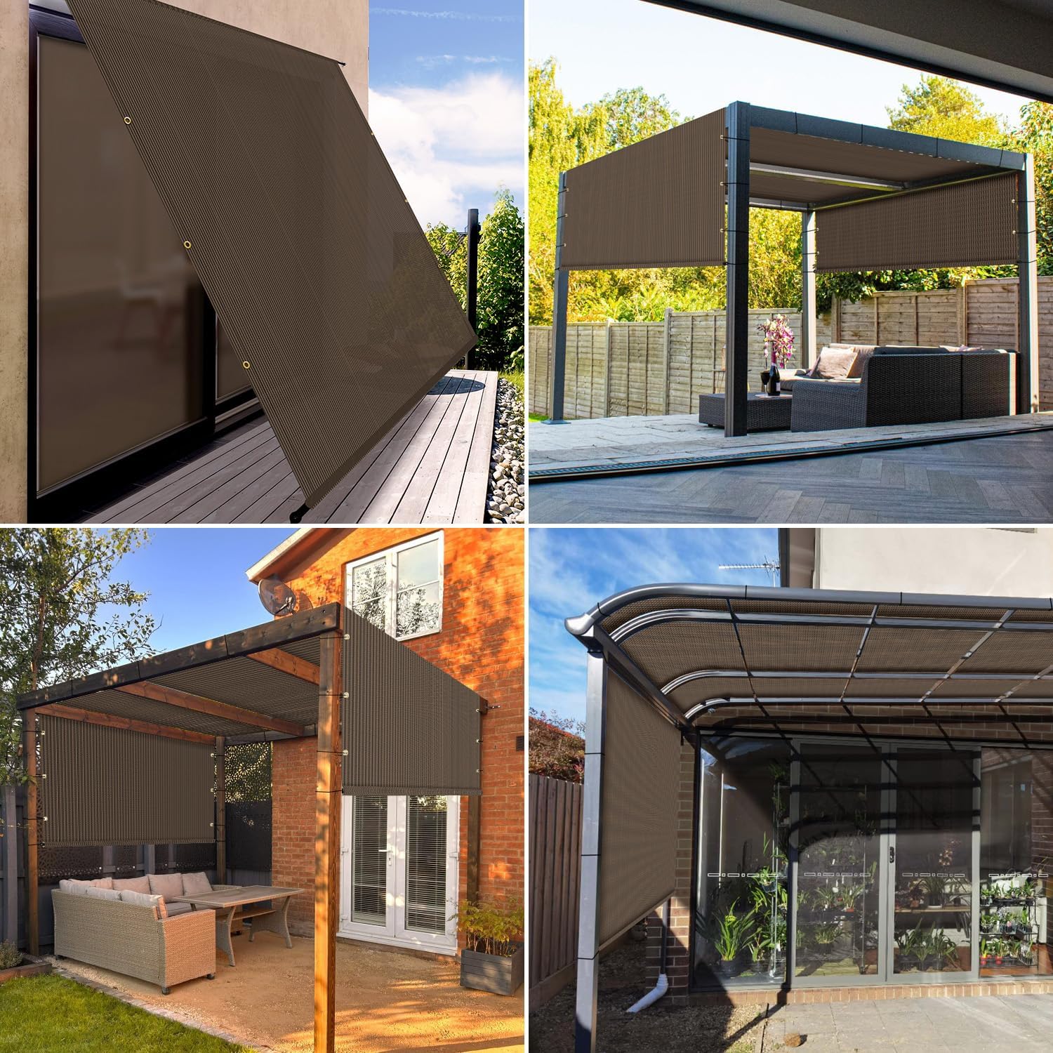 E&K Sunrise 11'Wx4'L Pergola Shade Cover with Weighted Rods & Grommets, Outdoor Sun Shade Cloth Canopy Replacement Cover UV Block for Patio Porch Deck Backyard (Brown)