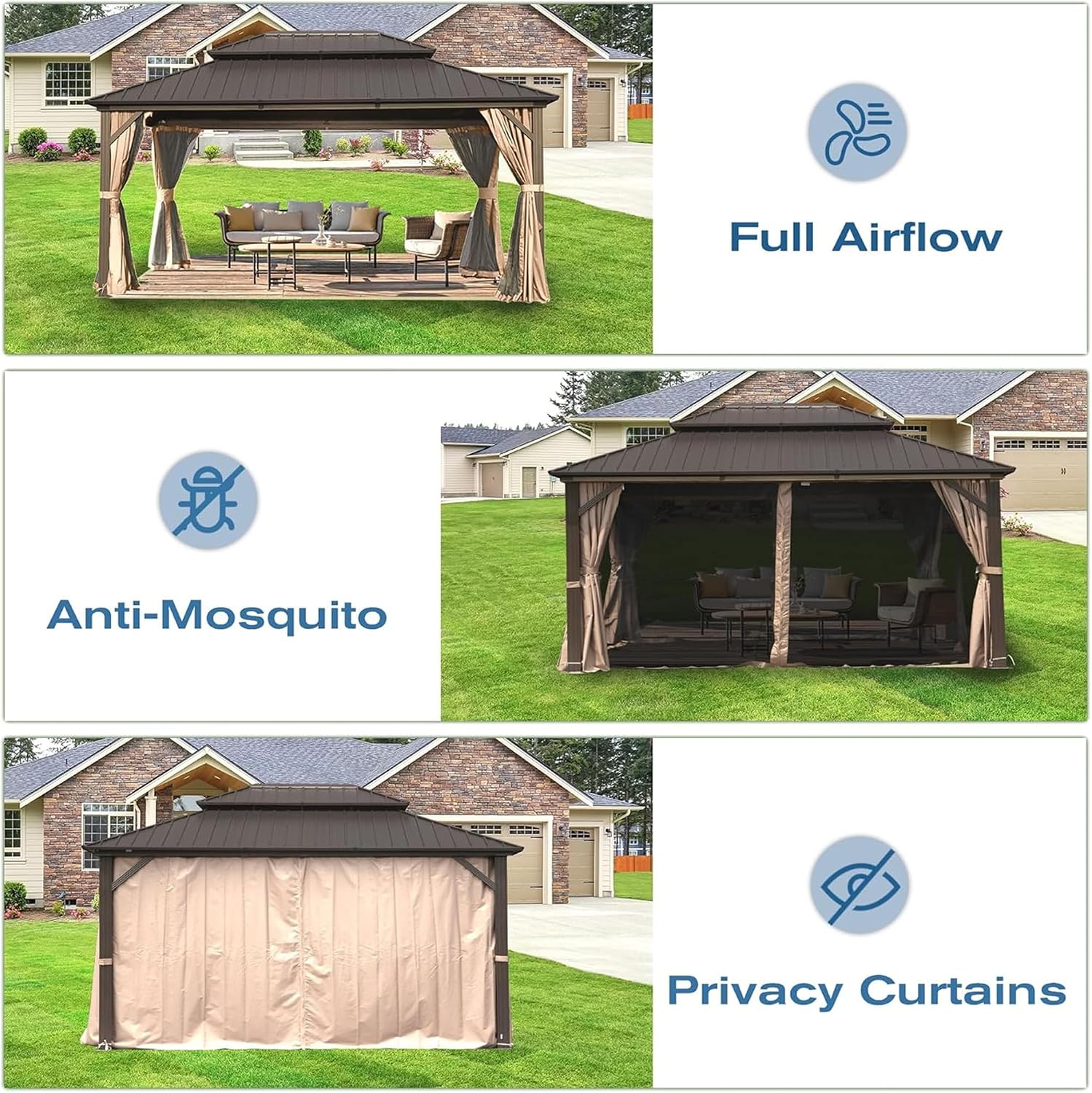 12x16 Hardtop Gazebo: Permanent Aluminum Pavilion with Double Roof & Curtains - Outdoor Party Wedding Dining Space for Event Planners