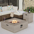 COSIEST 2-Piece Outdoor Propane Fire Pit Table Set w Tank, Gray Faux Stone 35 inch Square Fire Table w 50,000 BTU Stainless Steel Burner, w Metal Lid 20lb Hideway Tank for Garden, Porch