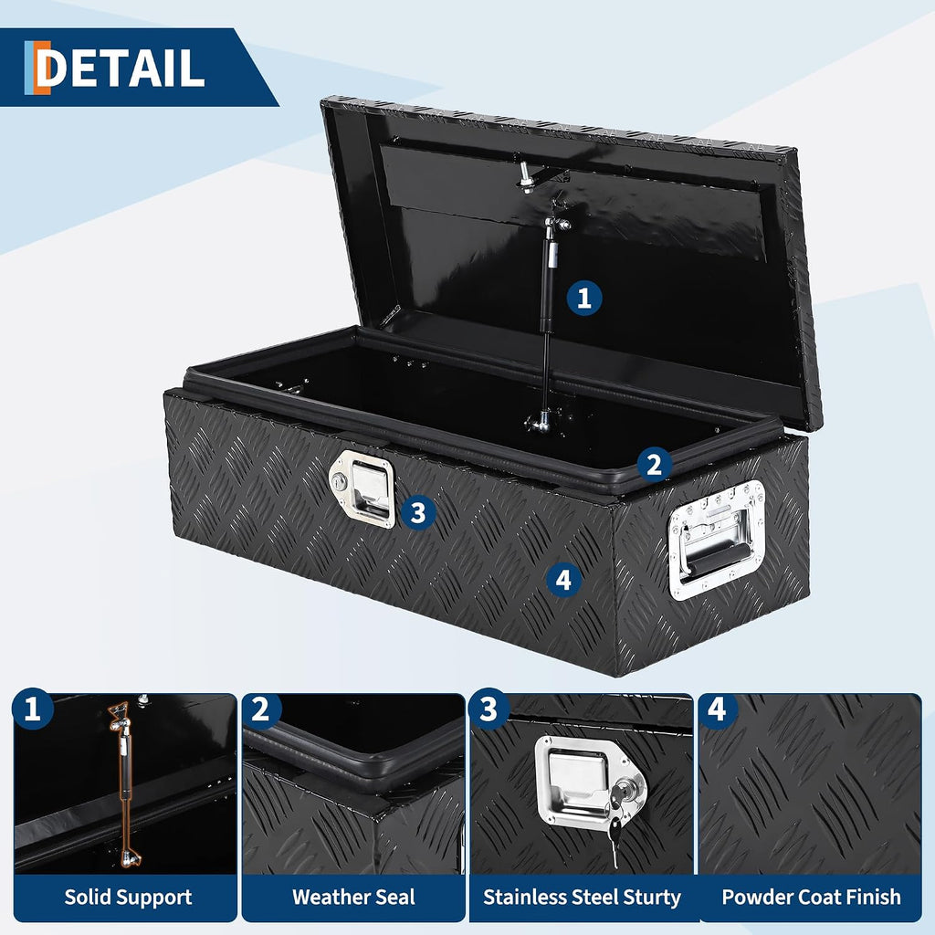 Garvee 48 Inch Truck Bed Tool Box, Heavy Duty Aluminum Diamond Plate Tool Box Chest, Waterproof Chest Storage Box with Lock for Trucks, Trailers, RVs, Warehouses