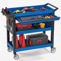 3 Tier Tool Cart on Wheels, Heavy Duty Metal Rolling with Drawers and Pegboards, 660 LBS Load Capacity Tool Storage Cart, Industrial Utility for Garage, Warehouse, Workshop, Blue Black
