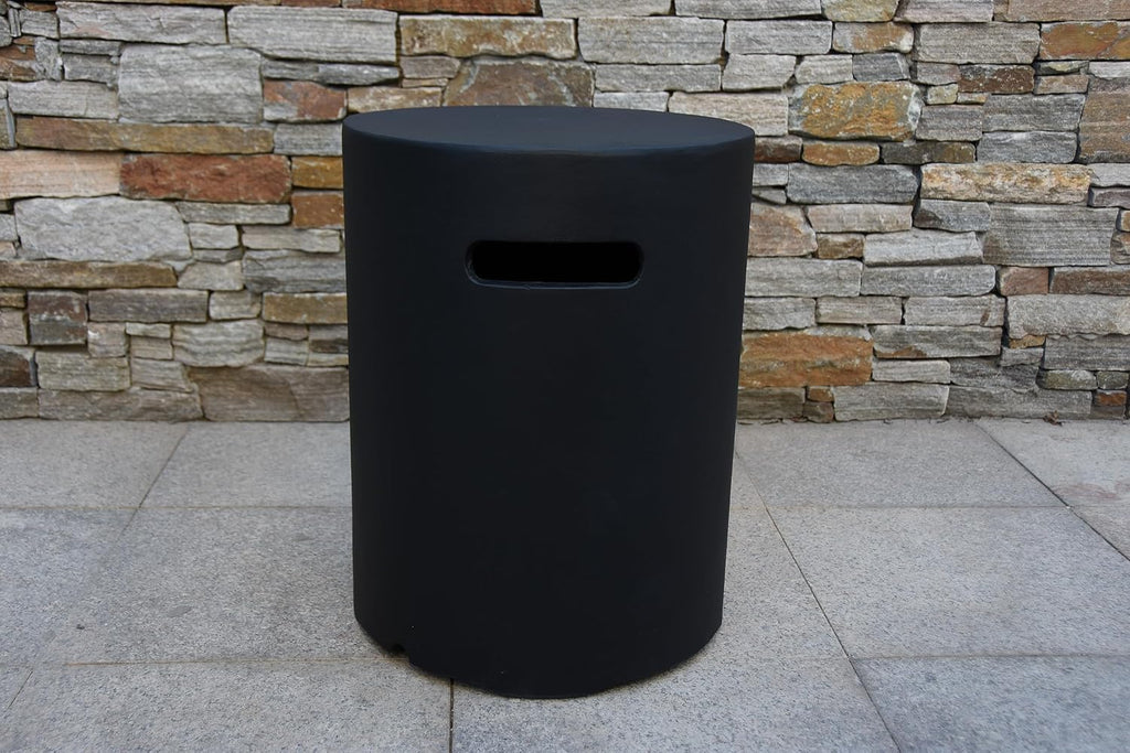 AMS Fireplace | Elementi 20lb Propane Tank Cover (Cylinder Smooth - Black) | GFRC, Black Color, Round Shape, Size - 15.7 x 15.7 x 20 inches | Suited for Propane Tank Fire Pit