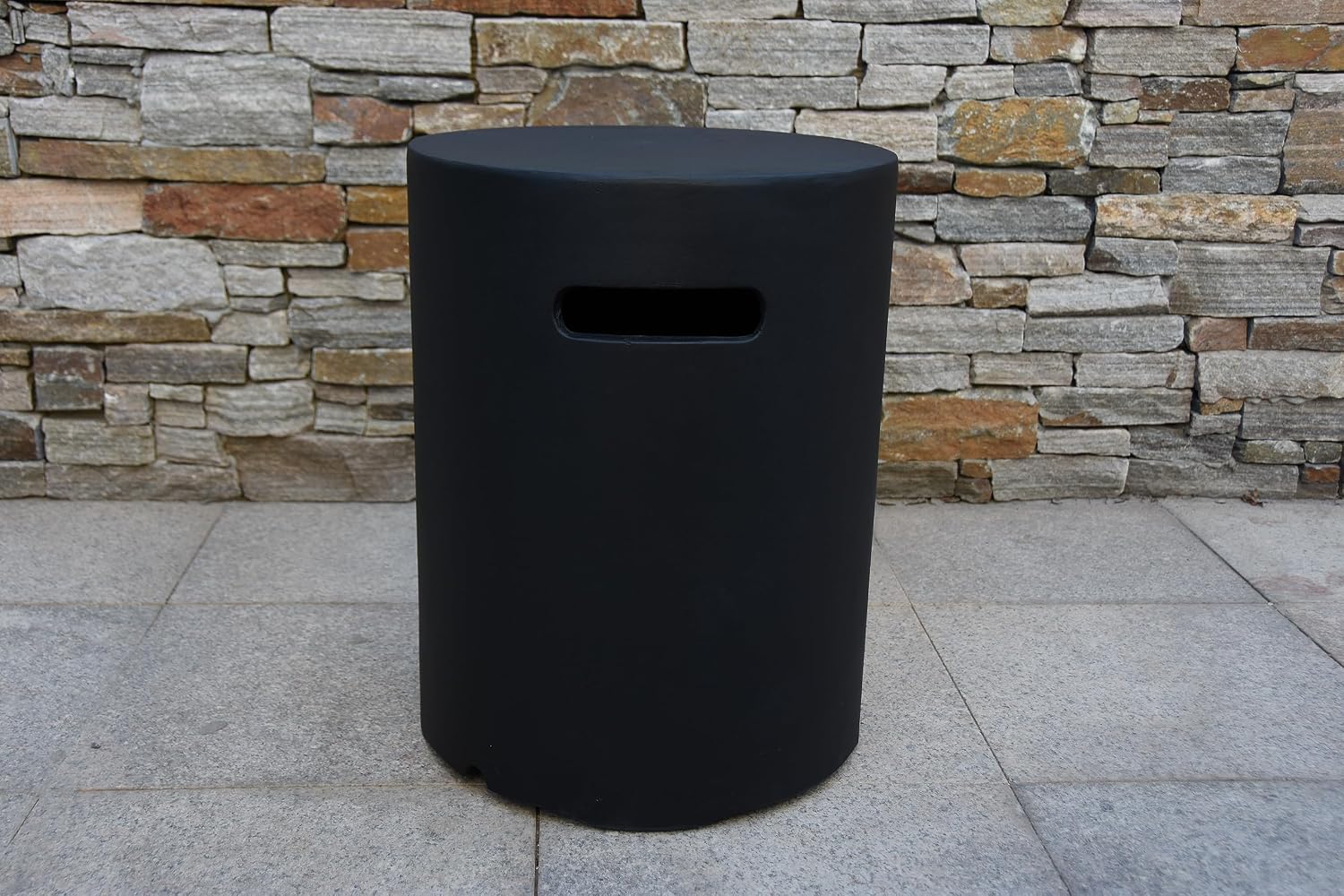 AMS Fireplace | Elementi 20lb Propane Tank Cover (Cylinder Smooth - Black) | GFRC, Black Color, Round Shape, Size - 15.7 x 15.7 x 20 inches | Suited for Propane Tank Fire Pit