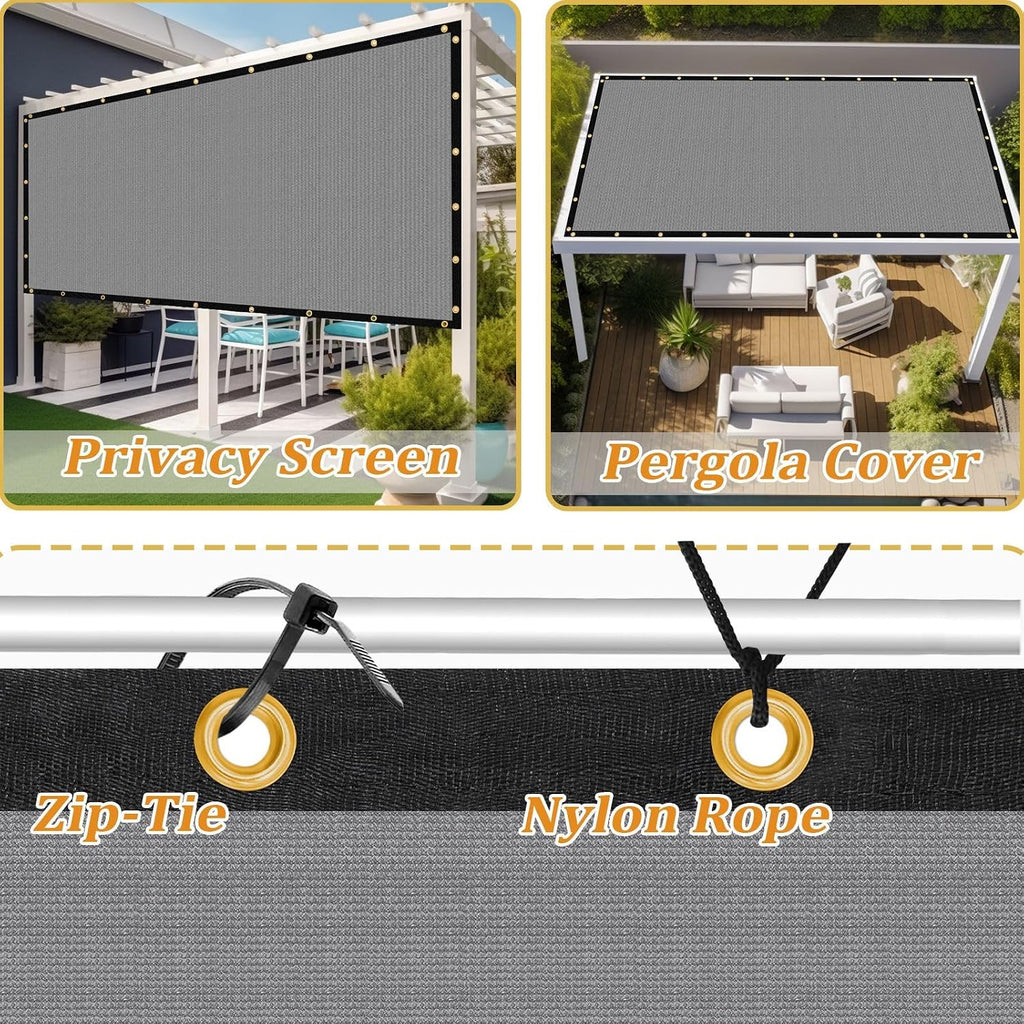Shade&Beyond Customized Size 12' X 16' Shade Cloth with Grommets, 90% UV Protection Pergola Shade Cover Mesh Tarp Sun Screens for Patio GN08, Light Gray