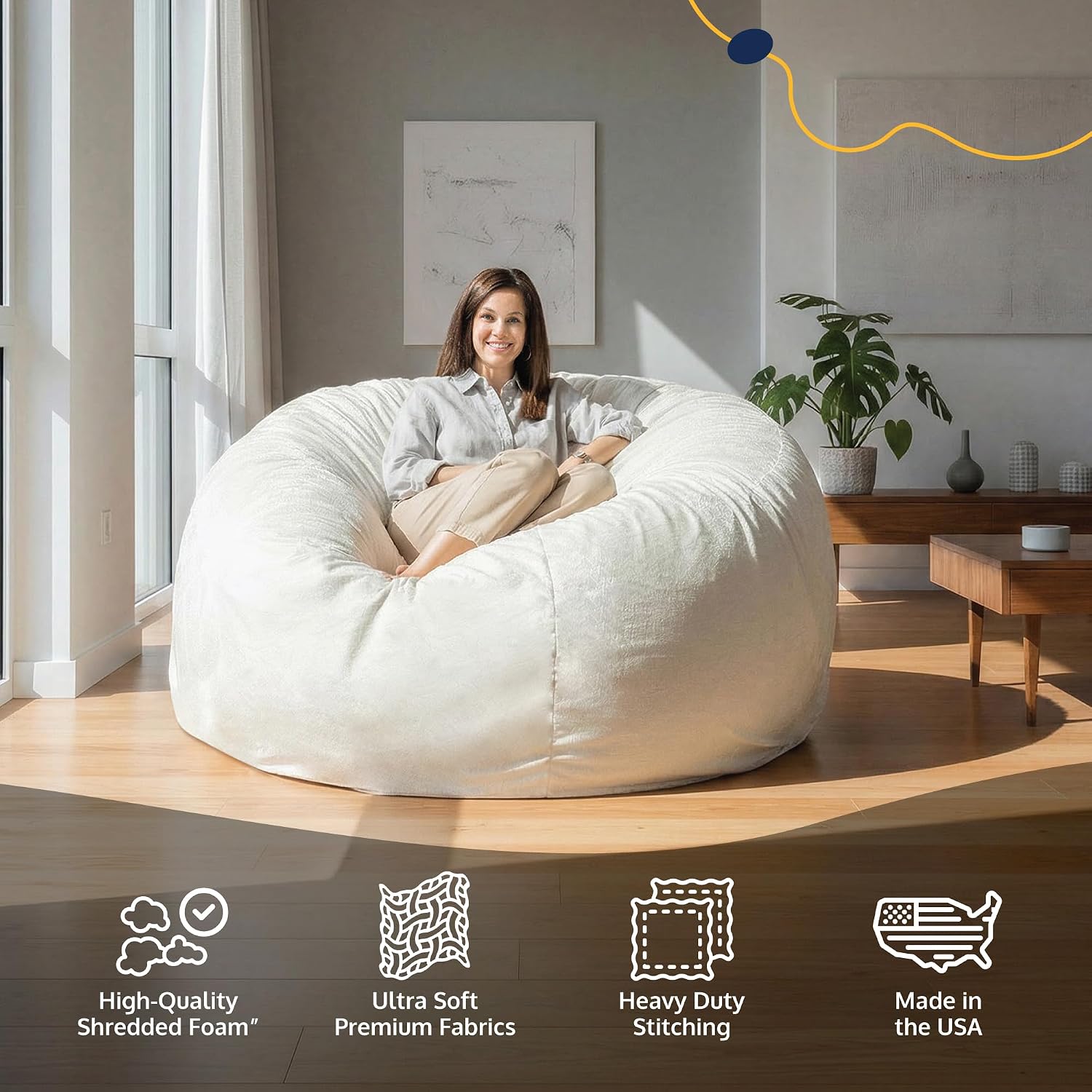 ULTIMATE SACK 5000 5-Foot Bean Bag Chair with Footstool, Cloud Suede Cover – Oversized Foam Lounger, Floor Seat, Small Sofa, or Couch Bed for Living Area, Gaming Room, or Reading Lounge