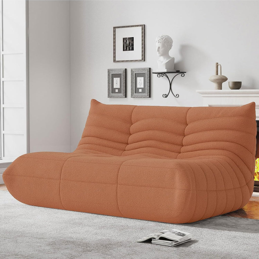 WHGBJA Bean Bag Chairs for Adults, Memory Foam Couch Loveseat Sofa Chair, Soft Teddy Material Cozy Comfy Reading Nook Chairs, Floor Chair for Living Room Bedroom Office(Orange)