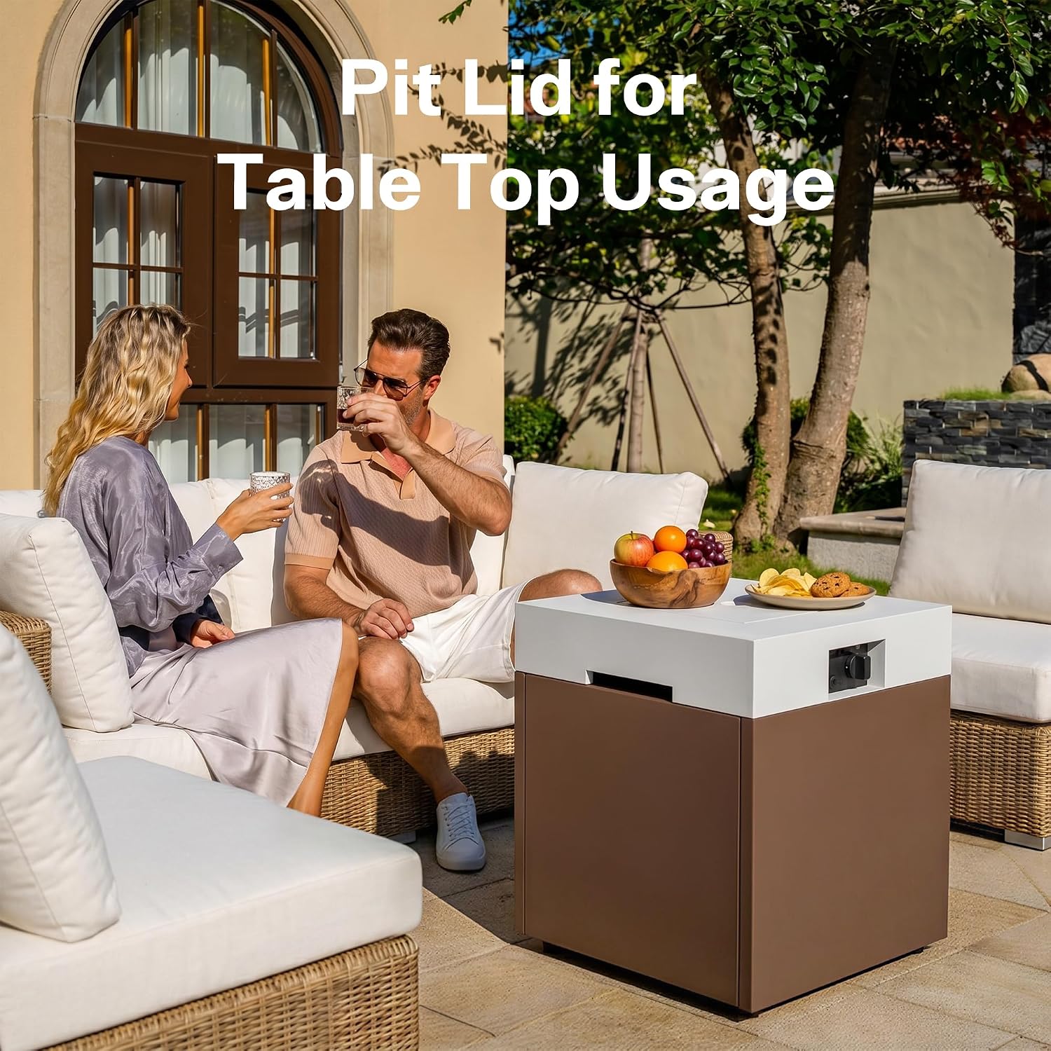 22' Aluminum Propane Fire Pit Table with 37,000 BTU, Square Outdoor Gas Fire Table with Glass Wind Guard, Glass Stones & Waterproof Cover, Patio Fire Table for Balcony, Backyard, Porch, Brown