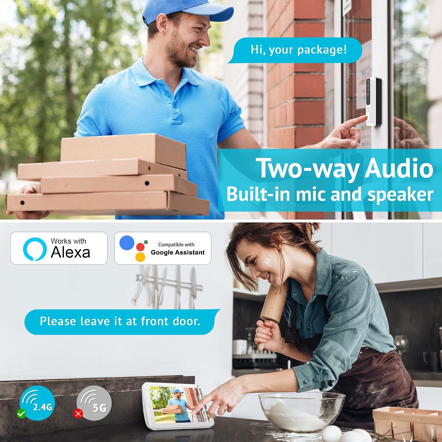 LaView Doorbell Camera Wireless, 2K 3MP HD WiFi Video Doorbell with Chime, Battery Powered Weatherproof Door Security Camera, Human Detection Night Vision, Two-Way Audio, USA Cloud Server