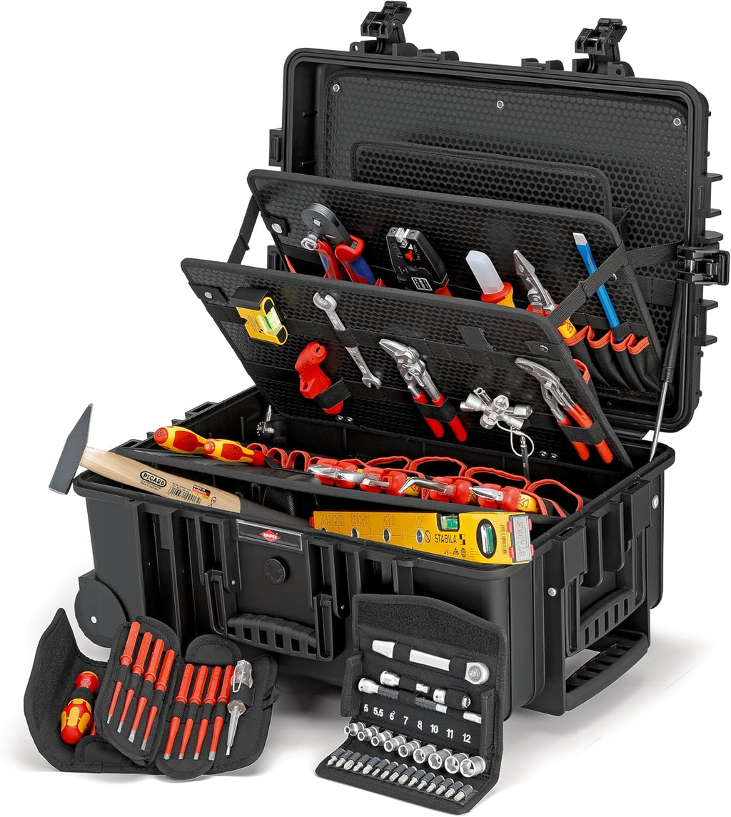 KNIPEX Tool Case 'Robust45 Move' Electro, 63 Parts, on Wheels, Telescopic Handle, 147 Inserting Options, 45 L Volume, Tool Trolley, Toolbox, 00 21 37