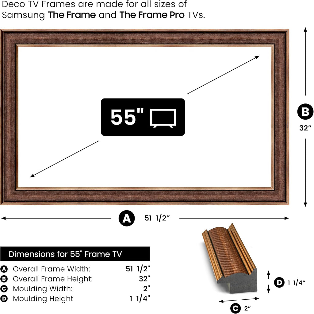 Industrial Copper 55' Slim Deco TV Frame - Compatible ONLY with Samsung The Frame TVs (Fits 2021-2026, LS03A, LS03B, LS03C, LS03D, LS03FA)
