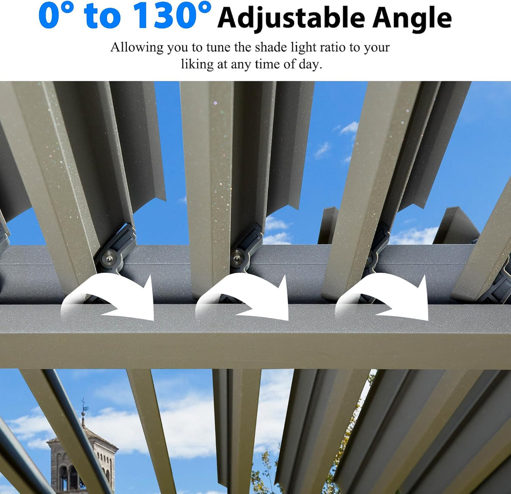 Domi 10x13FT Louvered Pergola, Full Aluminum Pergola with Adjustable Louvered Roof, Outdoor Pergola with Waterproof Curtains and Netting, Gray