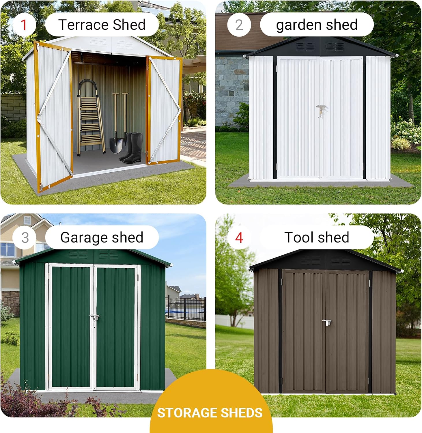 Shed with Windows,Large Metal Outdoor Storage Shed, Lockable Tool Storage shed, Steel Garden shed, Suitable for Backyard, Terrace, and Poolside (Roof Green+White, 6FTx4FT)