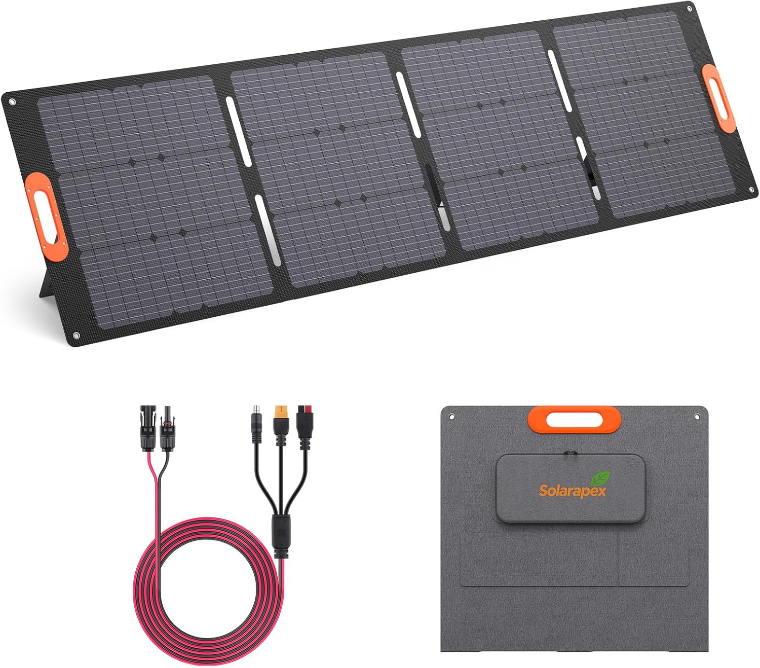 Solarapex 200W Portable Solar Panel, IP67 Waterproof ETFE One-Piece Lamination, 23.5% Efficiency Foldable Charger, USB/Type-C/MC4/XT60/DC8020/Anderson Output or High-Capacity Portable Power Station