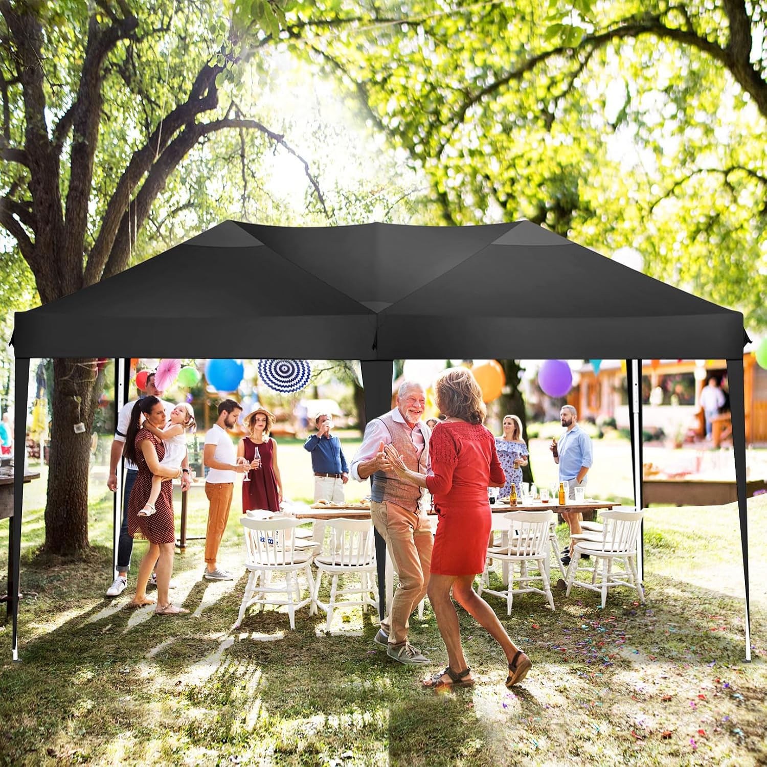 COBIZI 10x20 Pop Up Canopy Tent Party Tents for Parties Weddings Backyard Waterproof Outdoor Commercial Instant Canopy Event Tent with Stakes, Ropes,Sandbags, Black