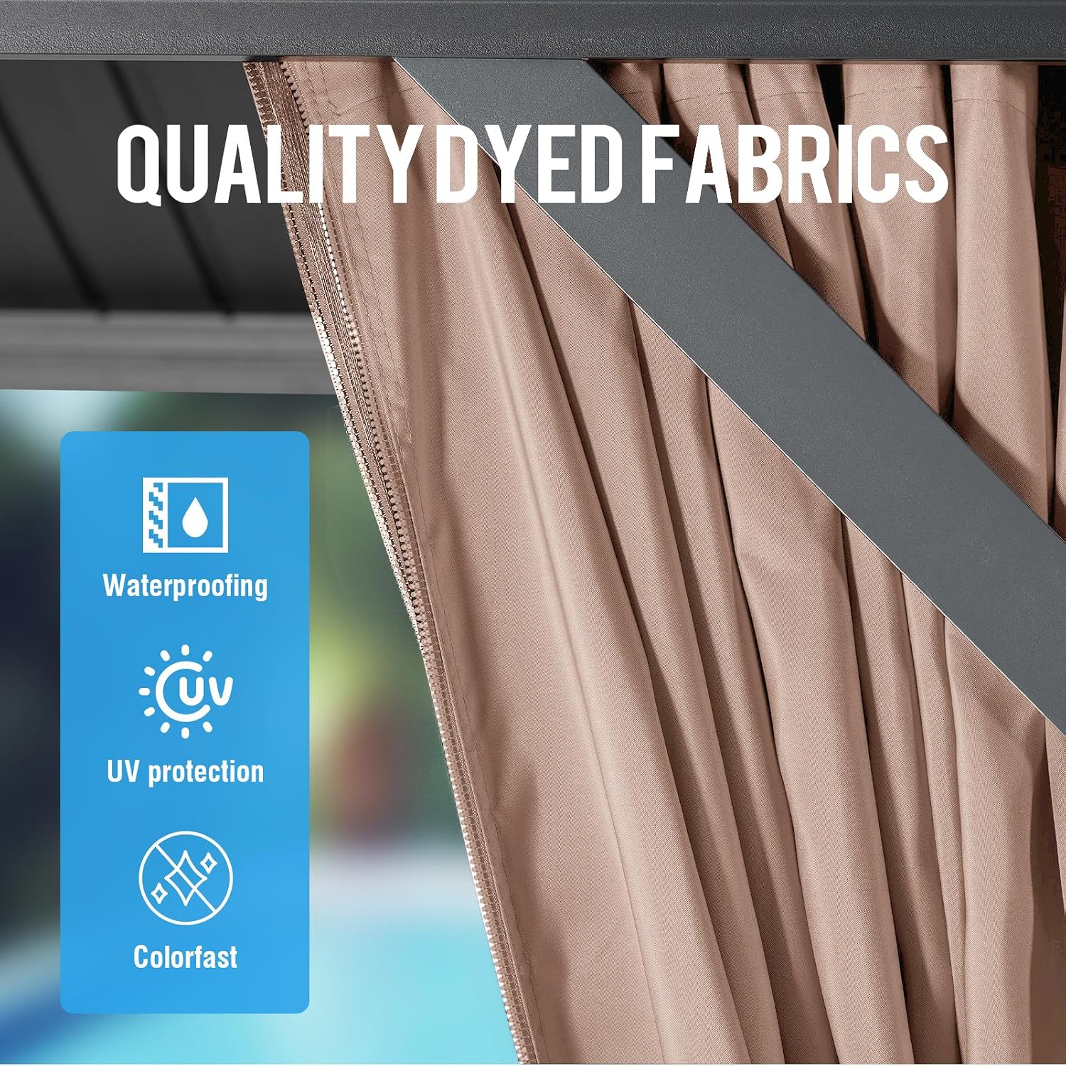 LeDoasis Blazar Hardtop Gazebo 12' X 16' with Nettings and Curtains, Outdoor Canopy for Patio Lawn and Garden, Vertical Stripes Galvanized Steel Double Roof Canopy