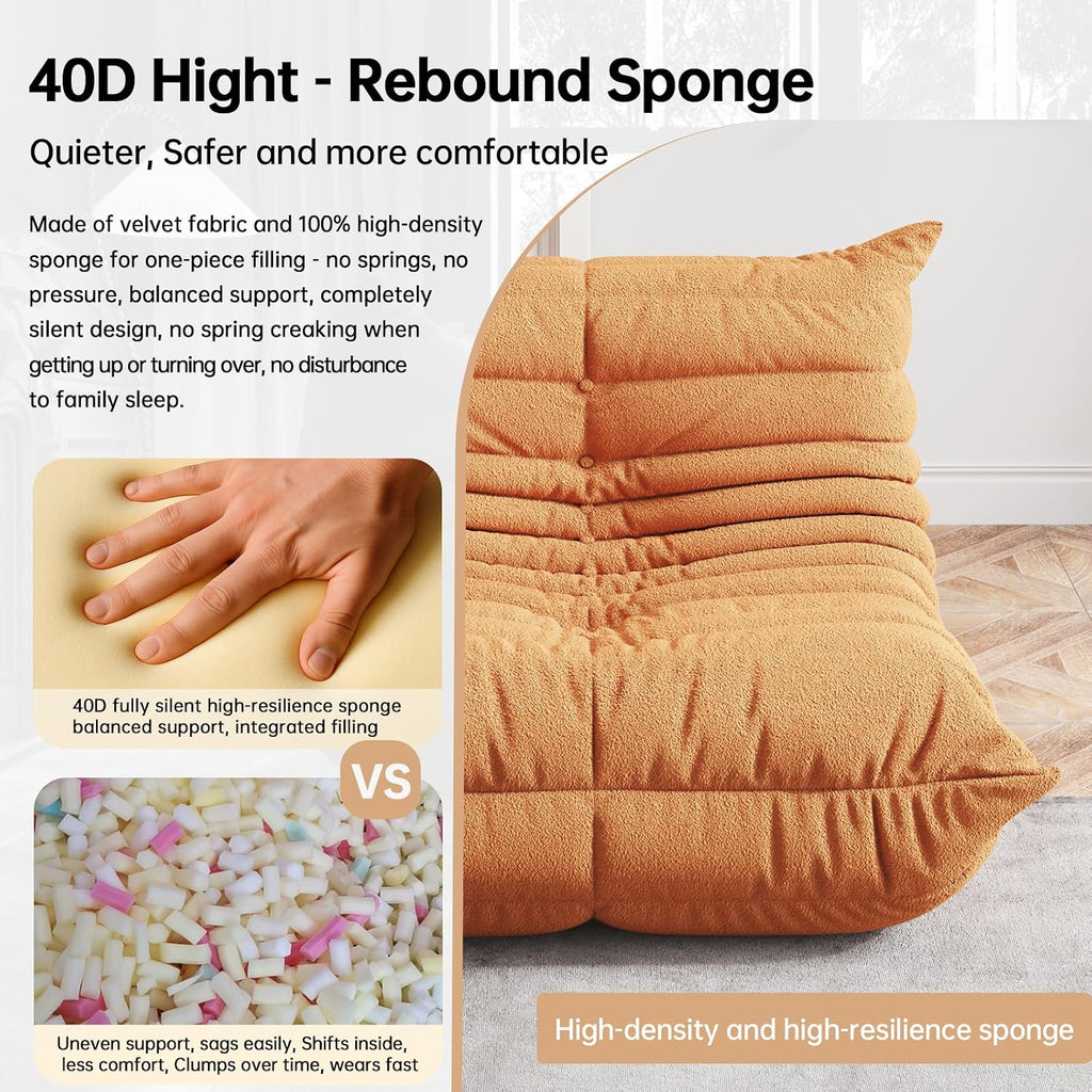 WHGBJA Memory Foam Bean Bag Chair for Adults, Teddy Material Beanbag Sofa with Filler, Cozy Floor Lounge Seat for Living Room, Bedroom, Dorm, Office (Orange)