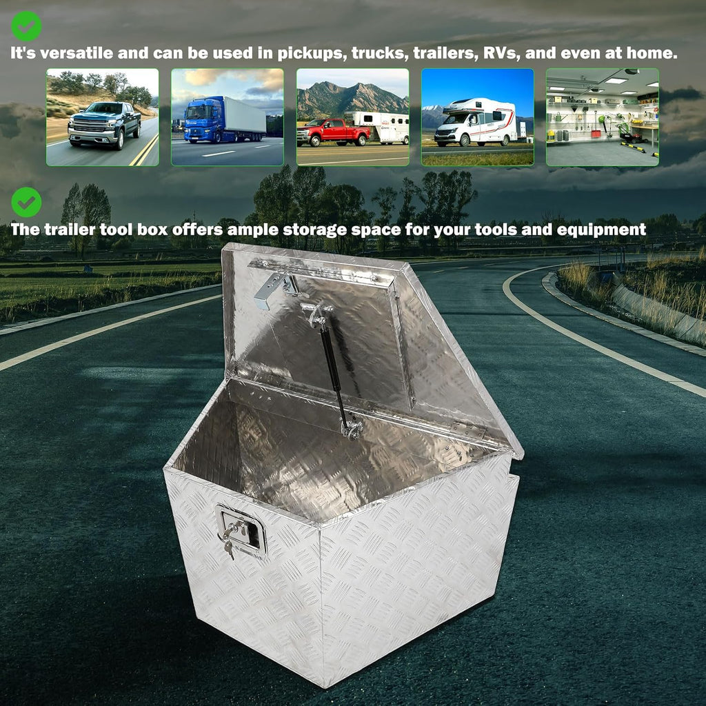 SCITOO 33 Inch Aluminum Diamond Plate Truck Bed Tool Box,Heavy Duty Crossover Storage for Most Full Size Pickups,Lockable Weatherproof Chest,Fits 33' Truck Beds,Easy Access to Load and Unload