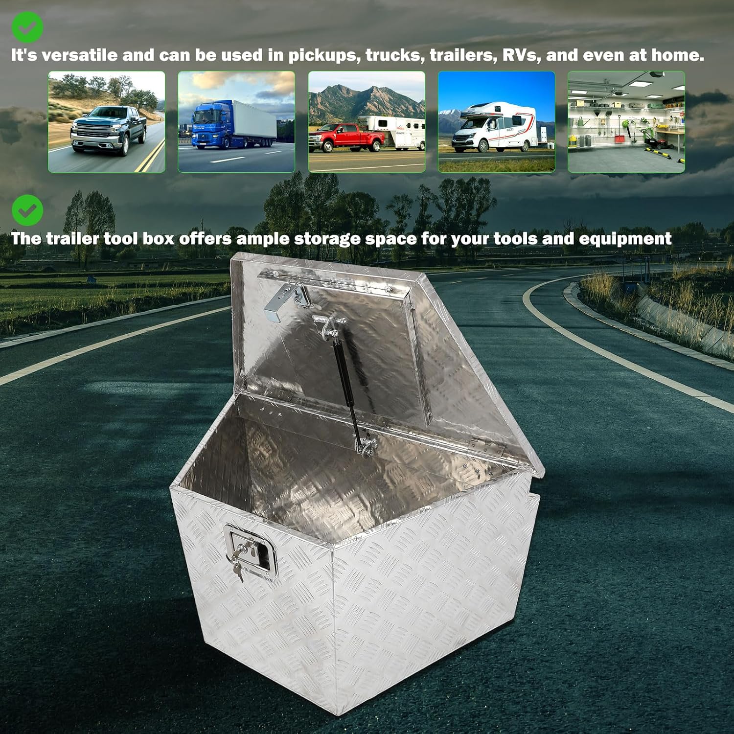 SCITOO 33 Inch Aluminum Diamond Plate Truck Bed Tool Box,Heavy Duty Crossover Storage for Most Full Size Pickups,Lockable Weatherproof Chest,Fits 33' Truck Beds,Easy Access to Load and Unload