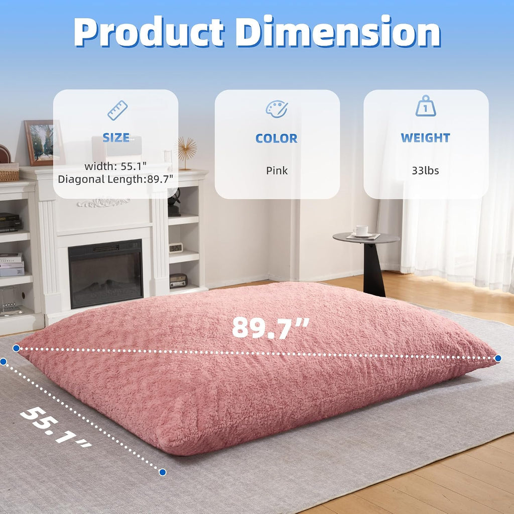 HABUTWAY 4 in 1 Bean Bag Chair, Giant Memory Foam Filling Bean Bag Sofa, Adult Bean Bag Chair, Machine Washable Faux Fur Cover, Bean Bag for Adult (Pink)