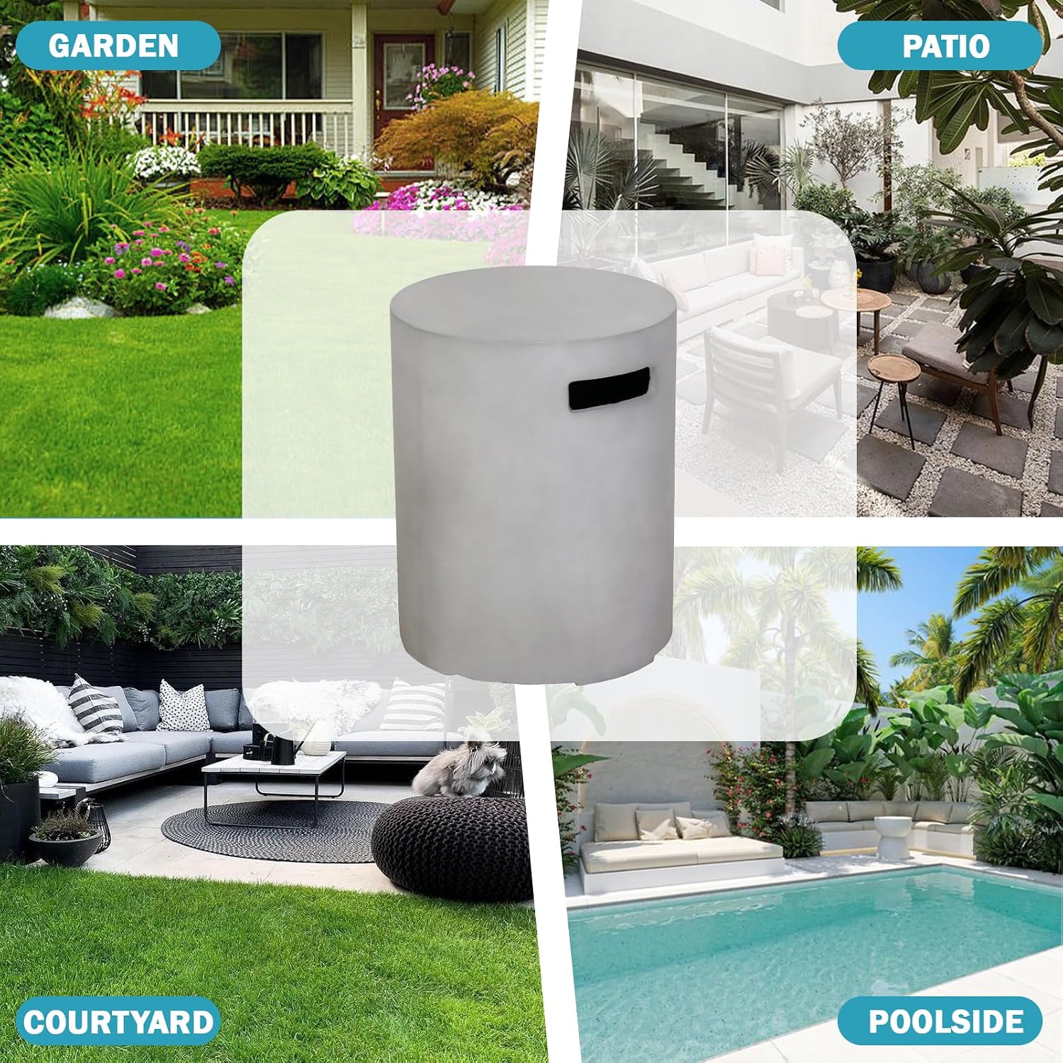 Propane Tank Cover Table, 20 LB Concrete Tank Storage Box, Modern Outdoor Gas Tank Covers Hideaway Table for Propane Fire Pit and Gas, Round Tank Holder with Handles (Gray) φ16 X 20inch