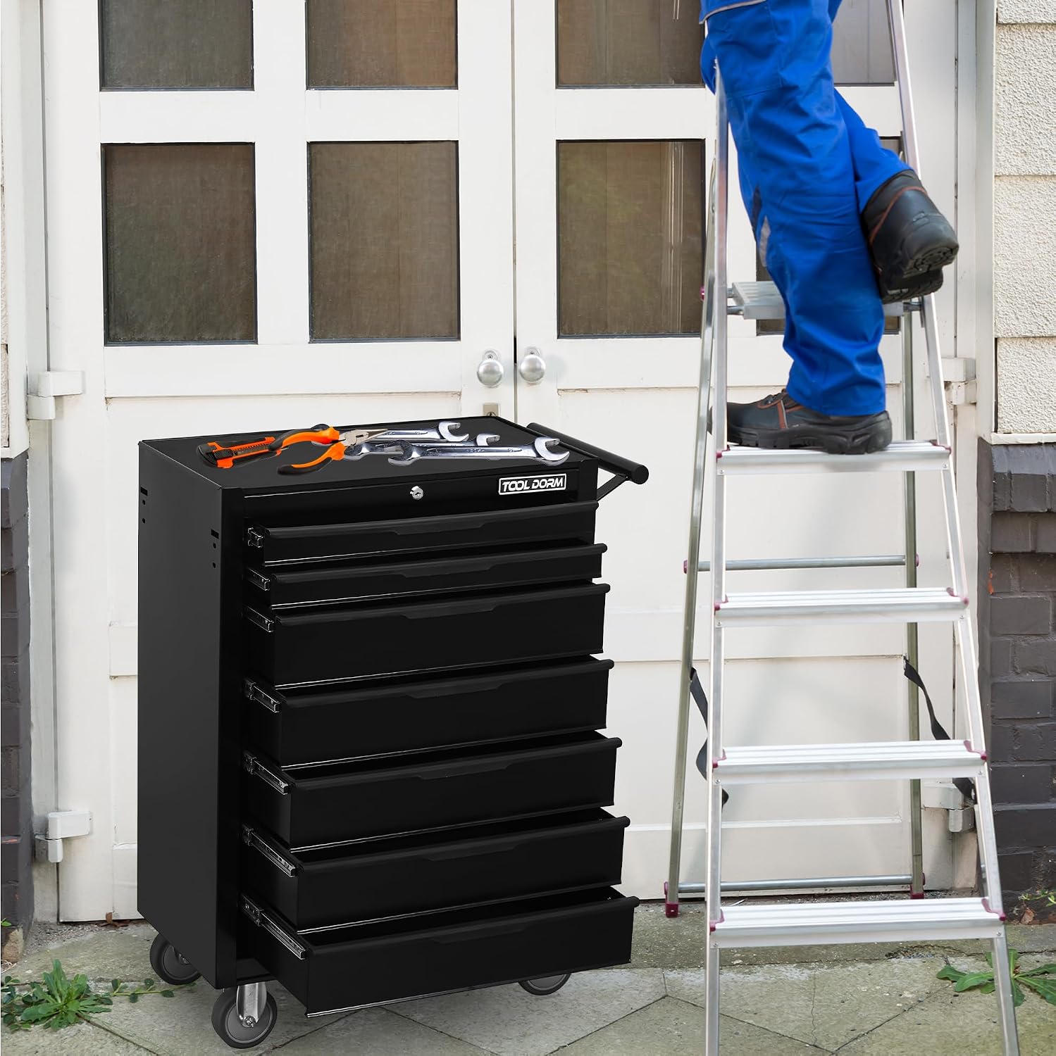 Tool Box Rolling Tool Cabinets, 24.2inch Rolling Toolbox with 7 Drawers, Metal Tool Chest with Wheels Tool Cart for Garage, Warehouse, Repair Shop, Workshop