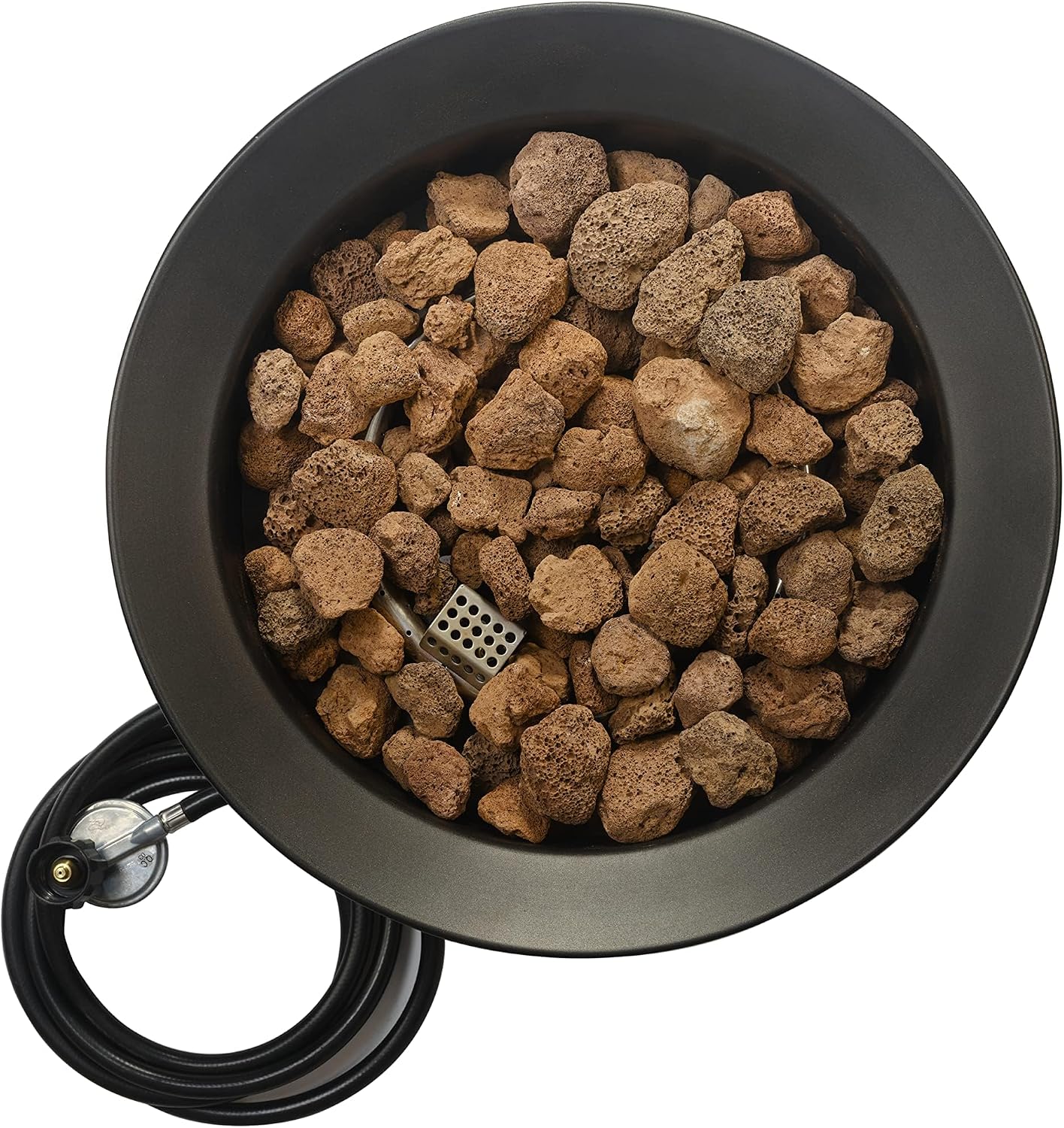 Amazon Basics Portable Propane Fire Pit, 19 inch Round Gas for Patio, 55,000 BTU, Carry Strap, Heat, Warmth and Ambience