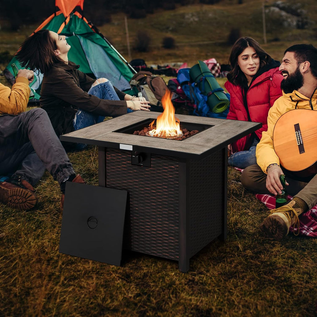 Tangkula 30 Inch Propane Gas Fire Pit Table, Patiojoy 50,000 BTU Square Fire Table with Ceramic Tabletop, PVC Cover & Lava Rocks Included, Perfect for Backyard, Outdoor (Black)