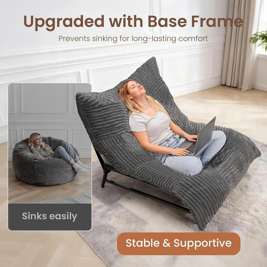 HOMRELEXA Modern Accent Chair, Giant Bean Bag Lounge Chairs with Sturdy Metal Frame & Washable Cover, Comfy Upholstered Chair for Reading Room, Bedroom, Grey