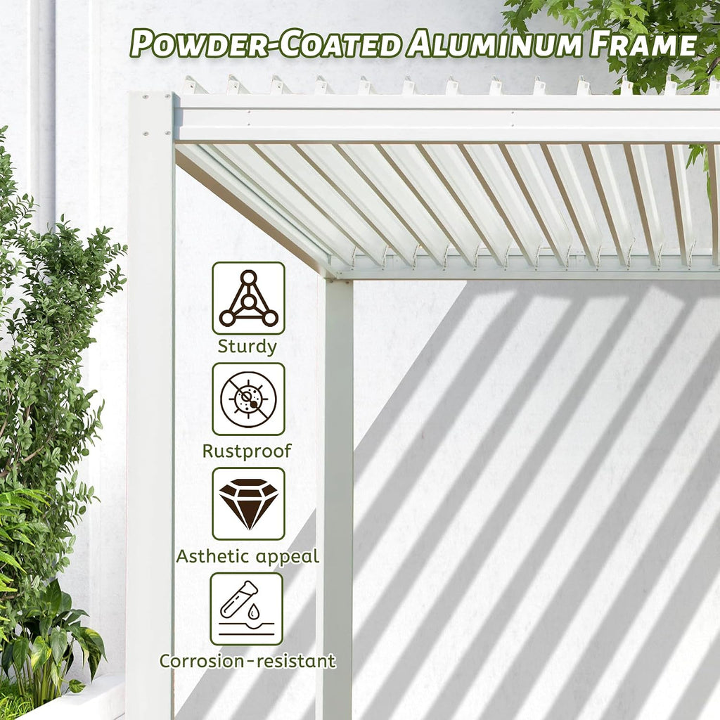Domi Louvered Pergola 10X10FT, Aluminum Pergola with Adjustable Louvered Roof and Drainage Gutter, Outdoor Pergola Gazebo for Patio, Backyard, Deck, White