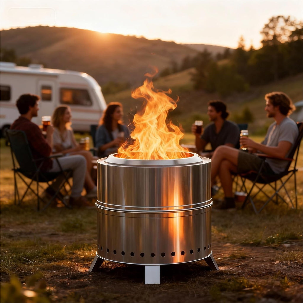 Breezz Smokeless Fire Pit 19.3 Inch Stainless Steel Outdoor Wood Burning Firepit with Carry Bag, Portable Bonfire Stove for Backyard, Patio, Camping, and Picnic, Efficient Airflow & Low Smoke Design