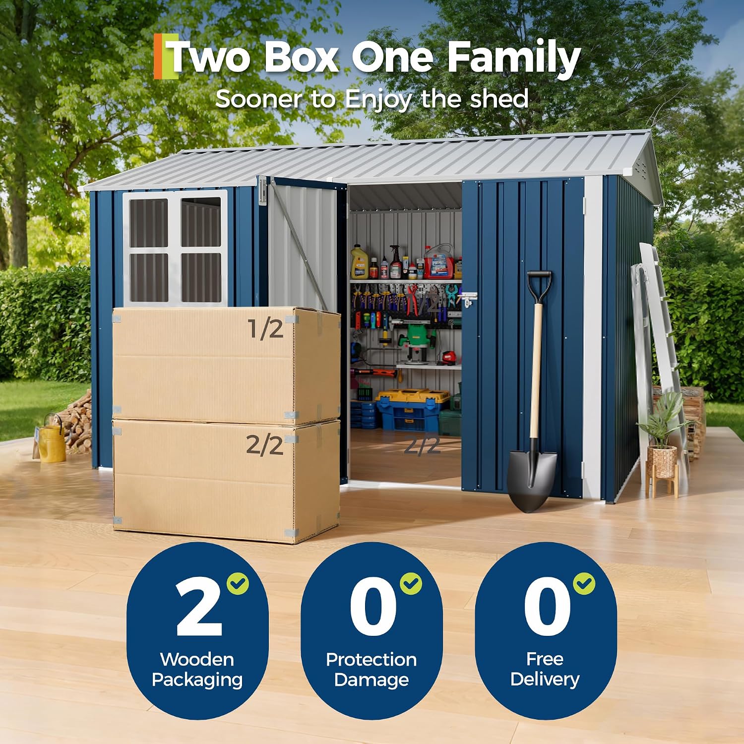 Garvee 10X8 FT Storage Shed with Cross Windows & Double Doors, 450 Cu Ft Large Outdoor Tool Shed, Garden Shed for Riding Mower, Bike, Lawn Equipment - All Weather Meta