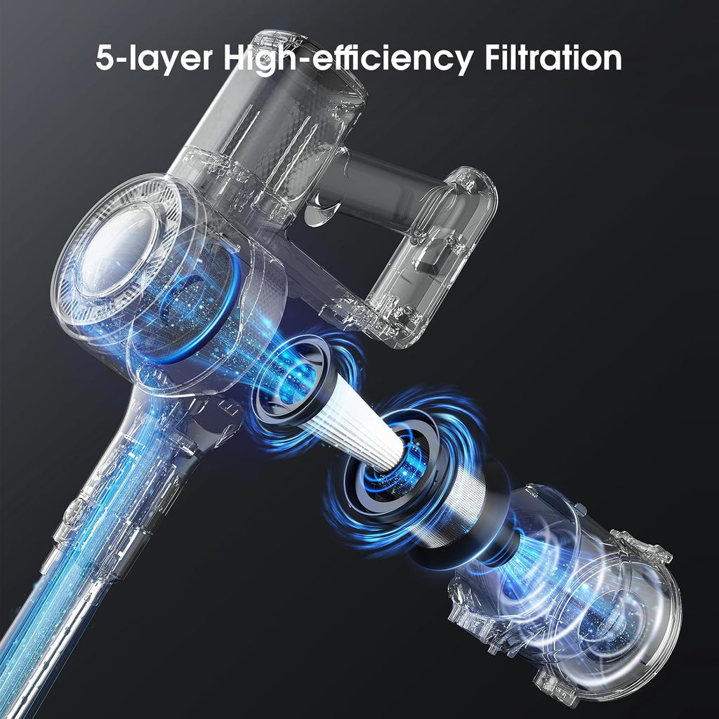 MIUZZY Cordless Vacuum Cleaner, 30Kpa Stick Vacuum with Anti-Tangle Brush and Upgraded Green Light, Up to 45Mins Runtime, Self-Standing Wireless Vacuum Cleaner for Home, Pet Hair, Carpet, Hard Floor