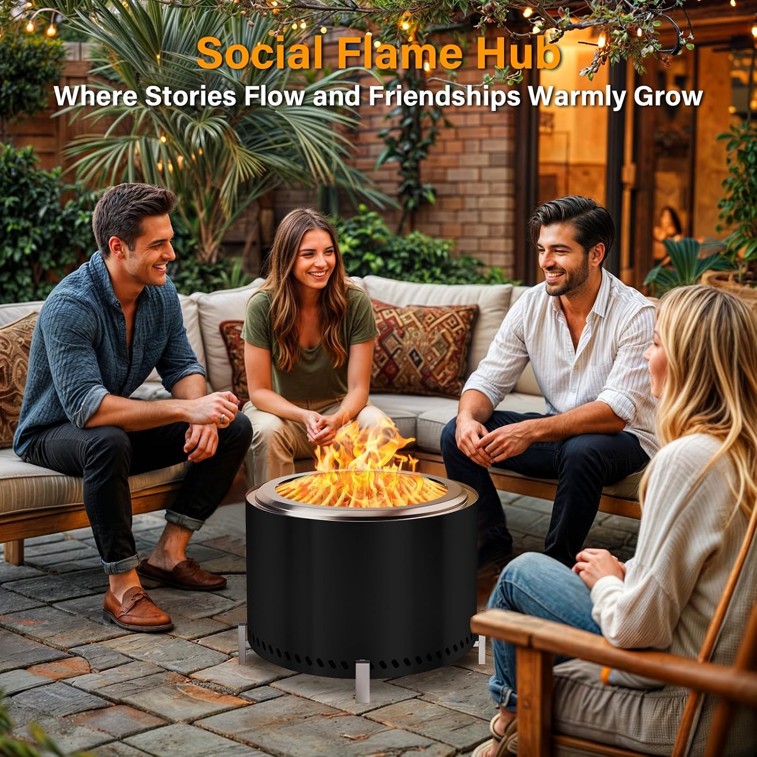 HGD 19.5' Smokeless Firepit with Stand, Stainless Steel Wood Burning Fire Pit for Friends & Family Gatherings, Secondary Combustion Outdoor Patio Stove for Garden BBQ & Bonfire (Black)