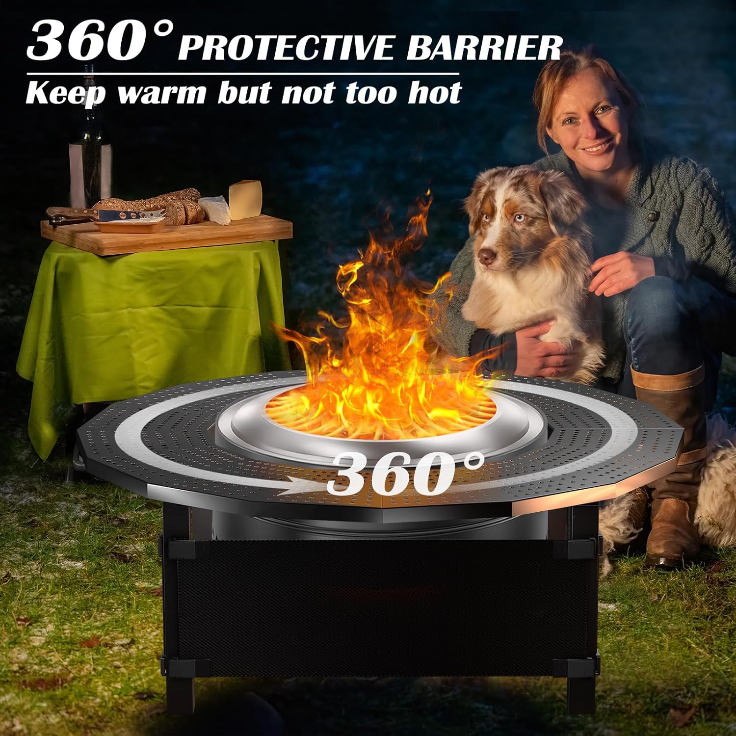 40 in Fire Pit Surround Tabletop for Solo Stove Bonfire and Ranger Wood Burning, Powder-Coated Steel Tabletop for Solo Stove Bonfire Accessories, 24 in Inner, Fits Most Wood Burning Fire Pit.
